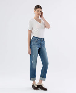 T6869 - Mid Rise Cuffed Straight Leg Jeans - sleek