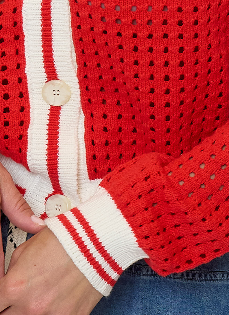Junie varsity mesh stitch cardigan - red
