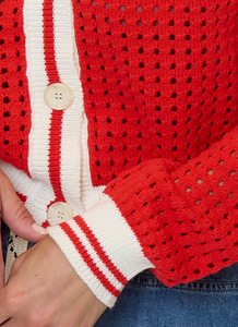 Junie varsity mesh stitch cardigan - red