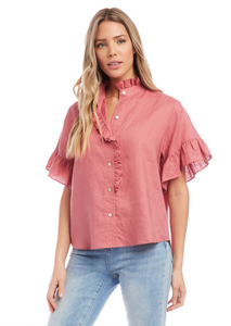 Short sleeve ruffle top - rouge