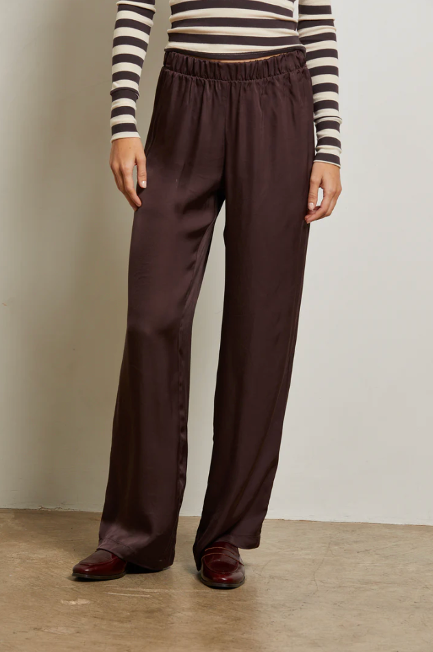 Camile satin straight leg pant - cocoa