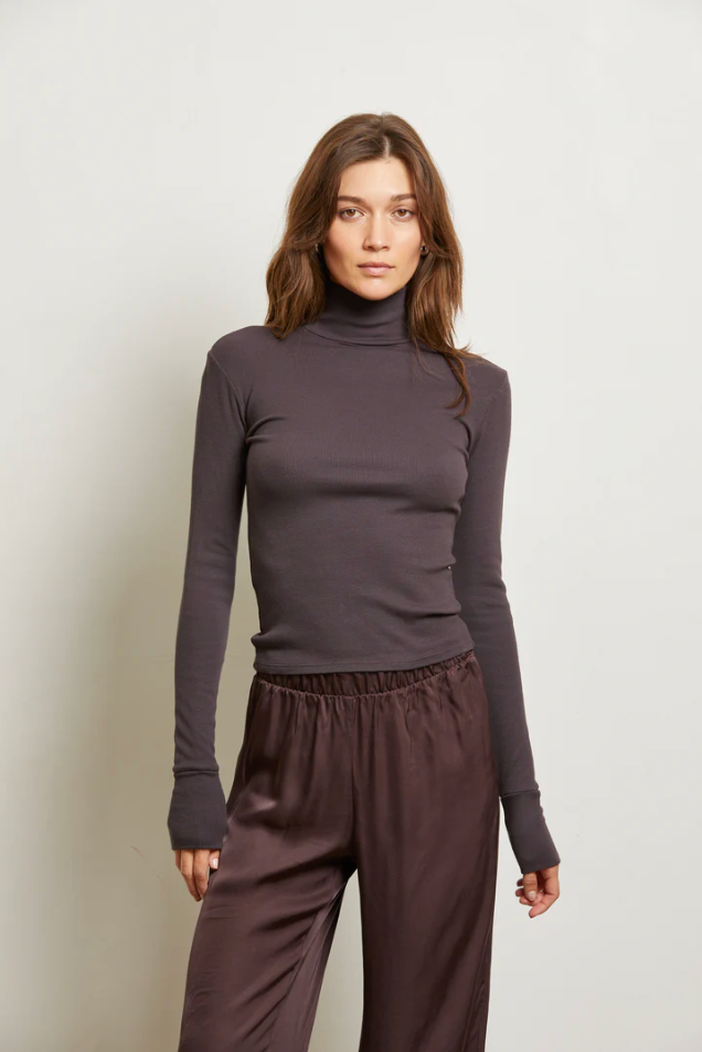 Hayden cotton ribbed high turtleneck - cocoa