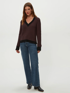Linda striped v-neck pullover sweater - java / black