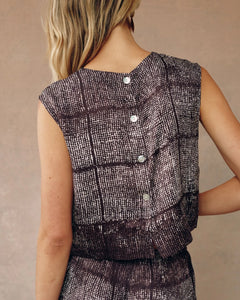 Boxy button back top - asilah textured print