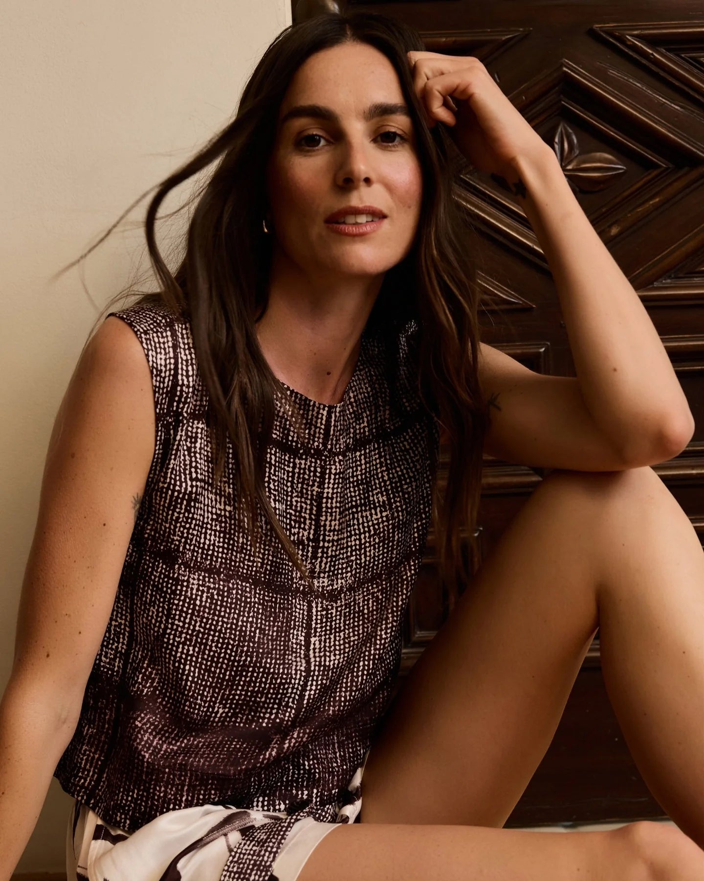 Boxy button back top - asilah textured print