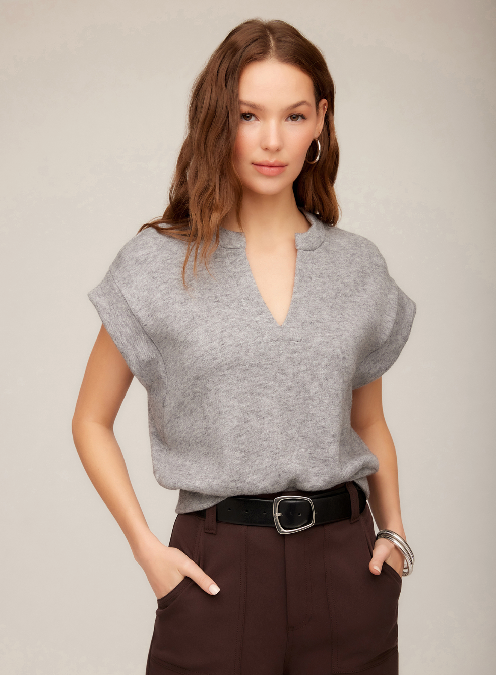 Morgan V Neck Top - gray