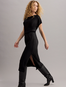 Karter satin midi dress - black