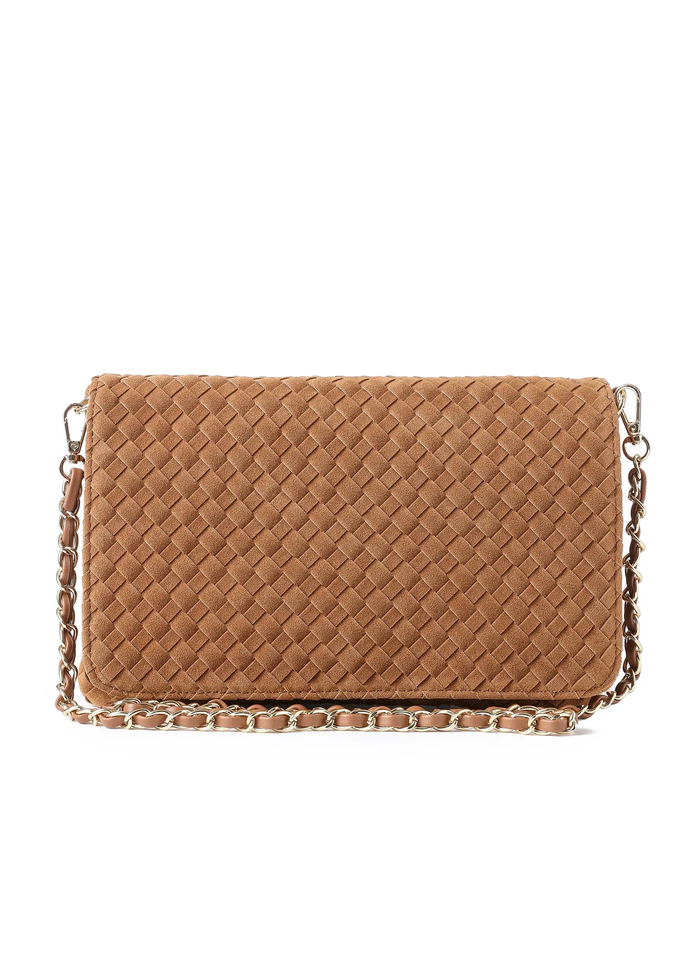 Lexi crossbody bag - saddle woven vegan suede