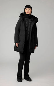 Camelia slim-fit classic down coat with puffer bib and hood - black