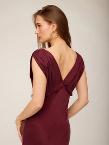 Cierra Ruffle Midi Dress - wine
