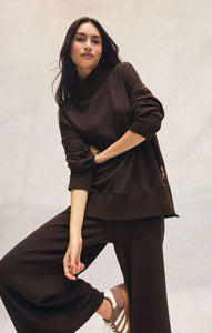 Sable luxe mock neck top - chocolate cherry