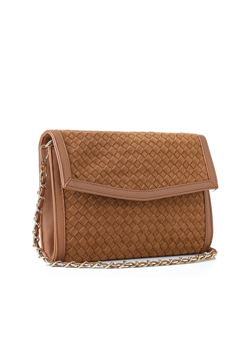Beth clutch - saddle woven vegan suede
