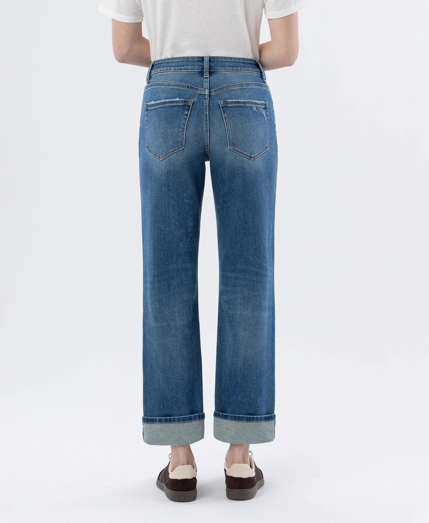 T6869 - Mid Rise Cuffed Straight Leg Jeans - sleek