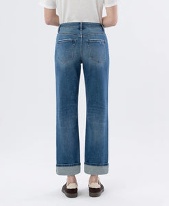 T6869 - Mid Rise Cuffed Straight Leg Jeans - sleek