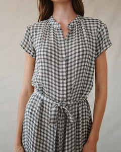 Cap sleeve shirt dress - ivory check plaid