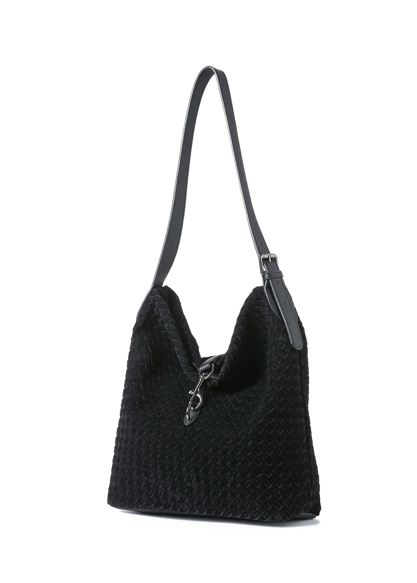 Sandy shoulder bag - black woven vegan suede
