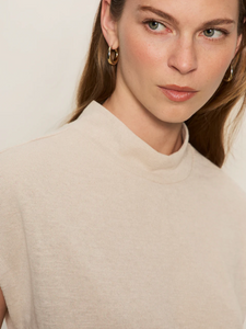 Draped sleeveless mock neck - mother of pearl