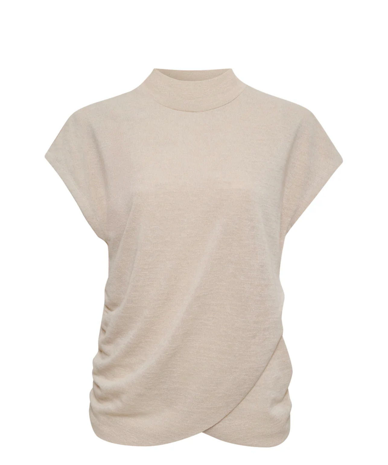 Draped sleeveless mock neck - mother of pearl