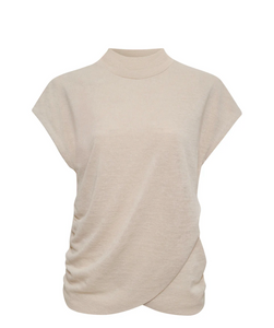 Draped sleeveless mock neck - mother of pearl