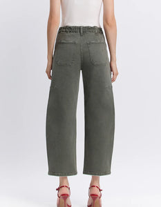 Super High Rise Elastic Waistband Barrel Jeans (F5831DPF) - deep forest