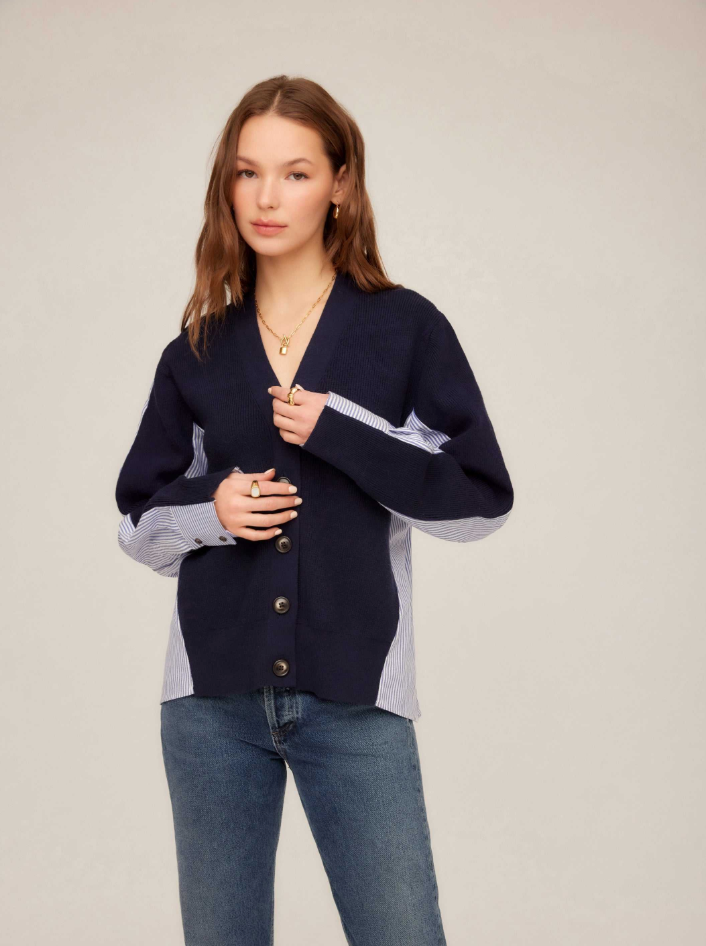 Celine Mixed Media Cardigan - navy