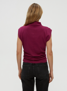 Amara ribbed power shoulder top - ruby