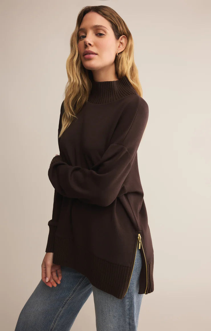 Sable luxe mock neck top - chocolate cherry