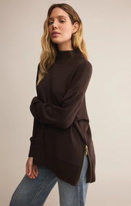 Sable luxe mock neck top - chocolate cherry