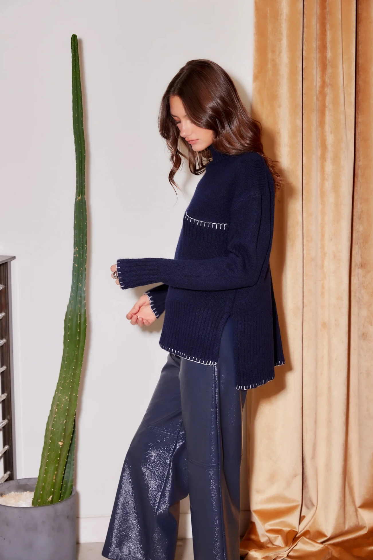 Sylvie Edge Stitch Sweater - navy