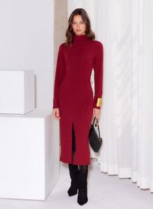 Tasha Turtleneck Midi Dress - brick