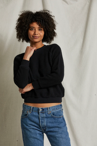 Ziggy inside out cotton fleece shrunken crew - true black