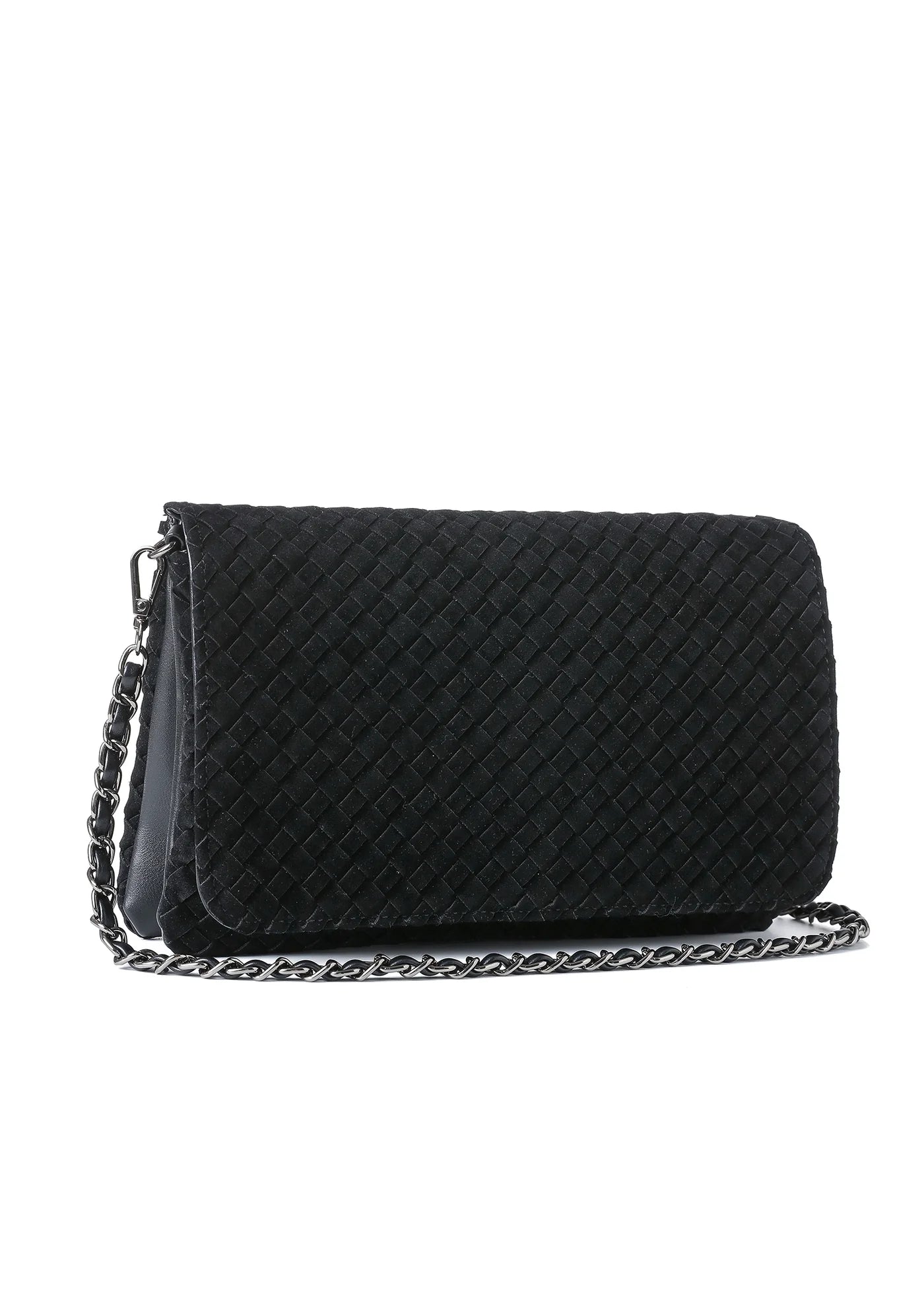 Lexi crossbody bag - black woven vegan suede
