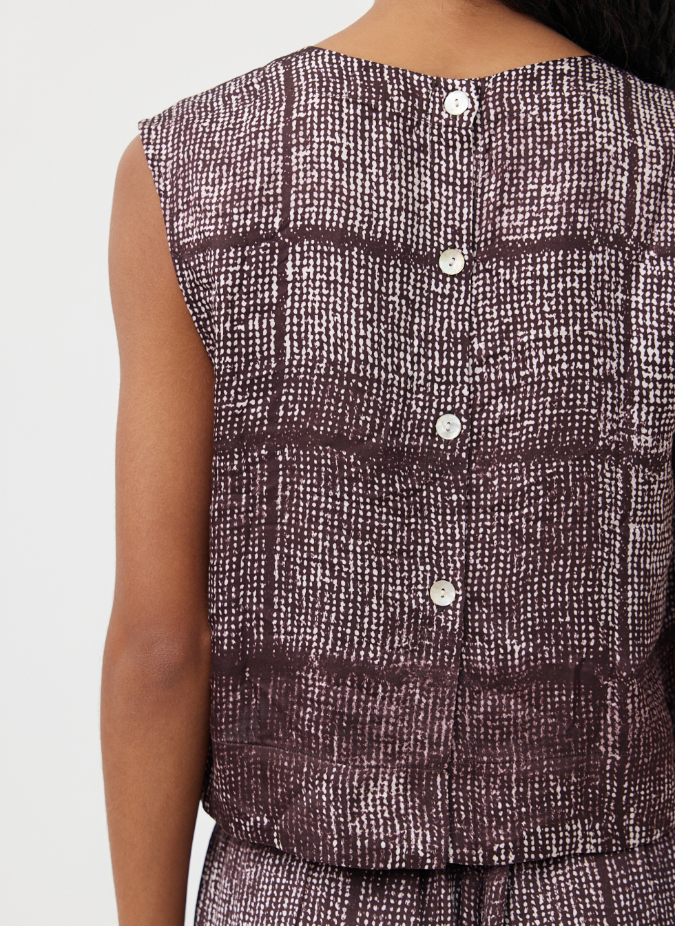 Boxy button back top - asilah textured print