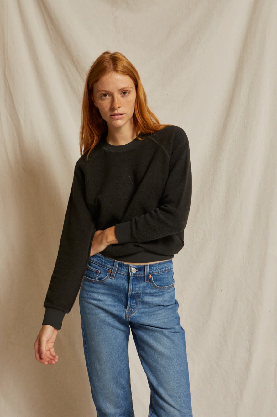 Ziggy inside out cotton fleece shrunken crew - vintage black