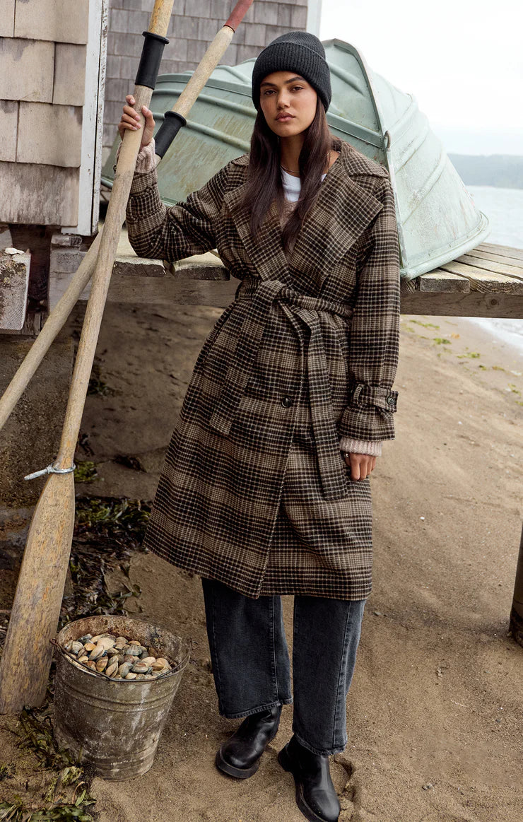 Jackie plaid trench - latte