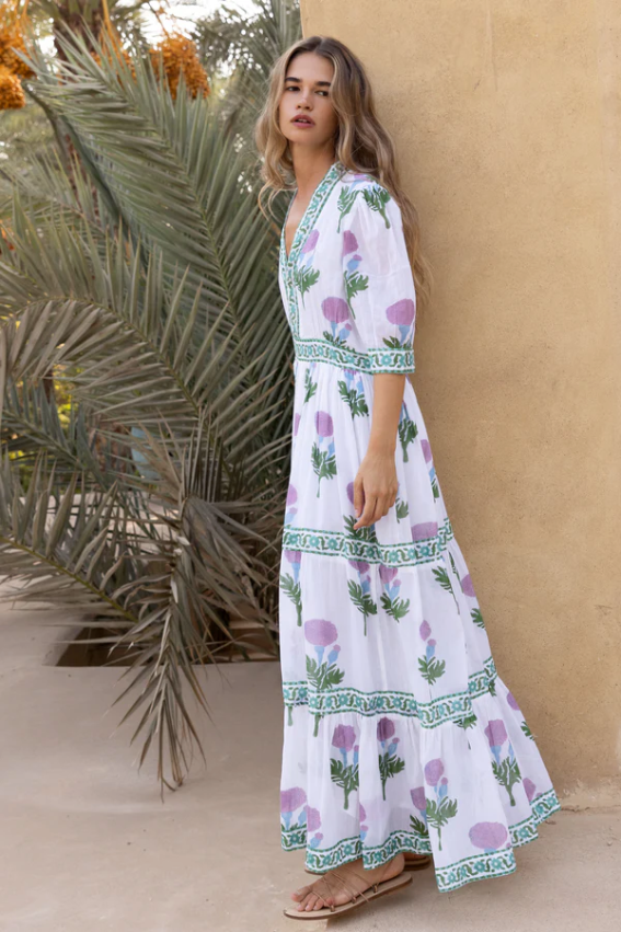 Cuffed v-neck maxi - lilac bloom