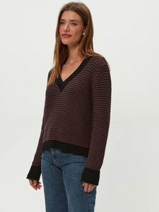 Linda striped v-neck pullover sweater - java / black