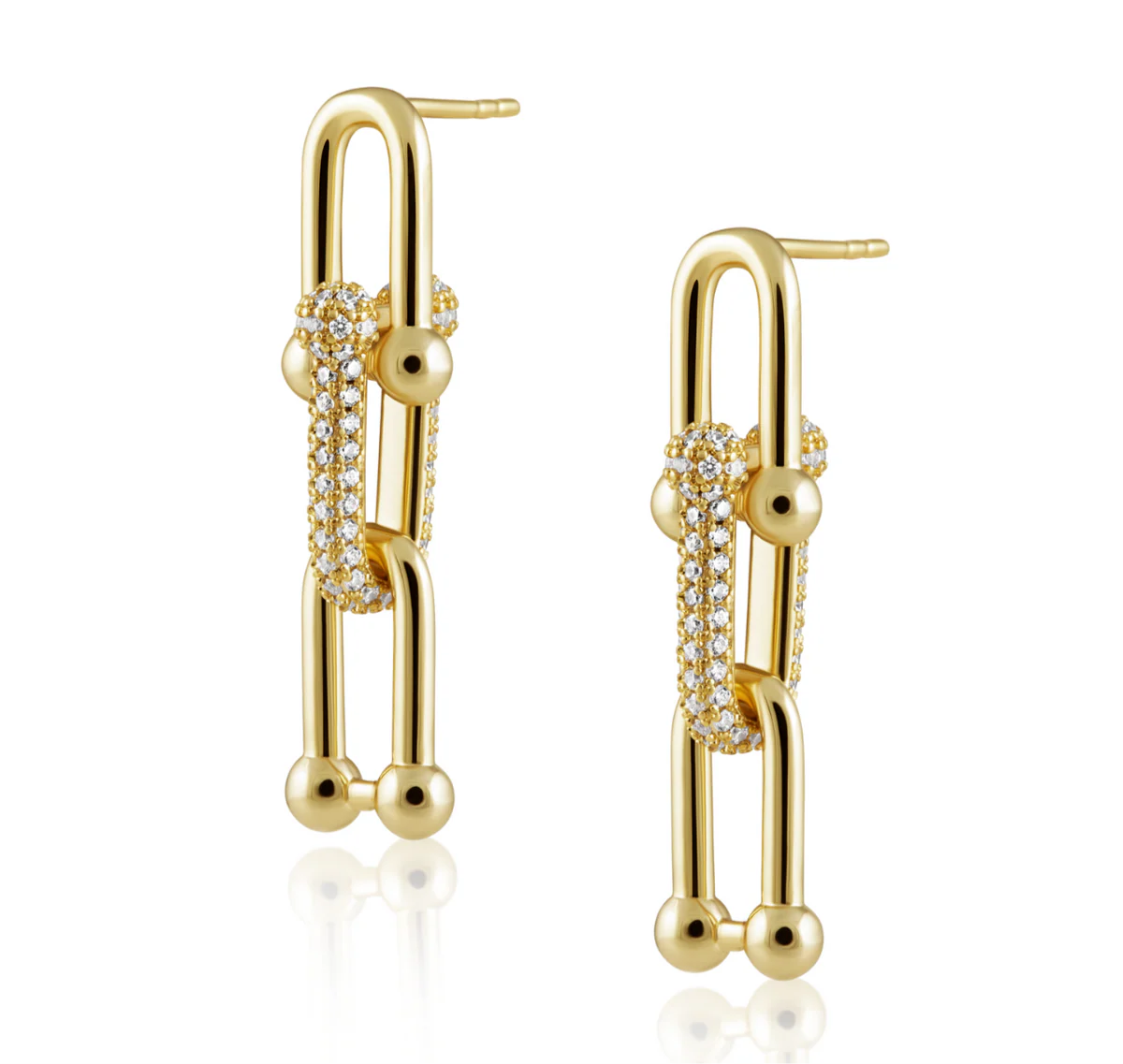 U link pave drop earrings - gold