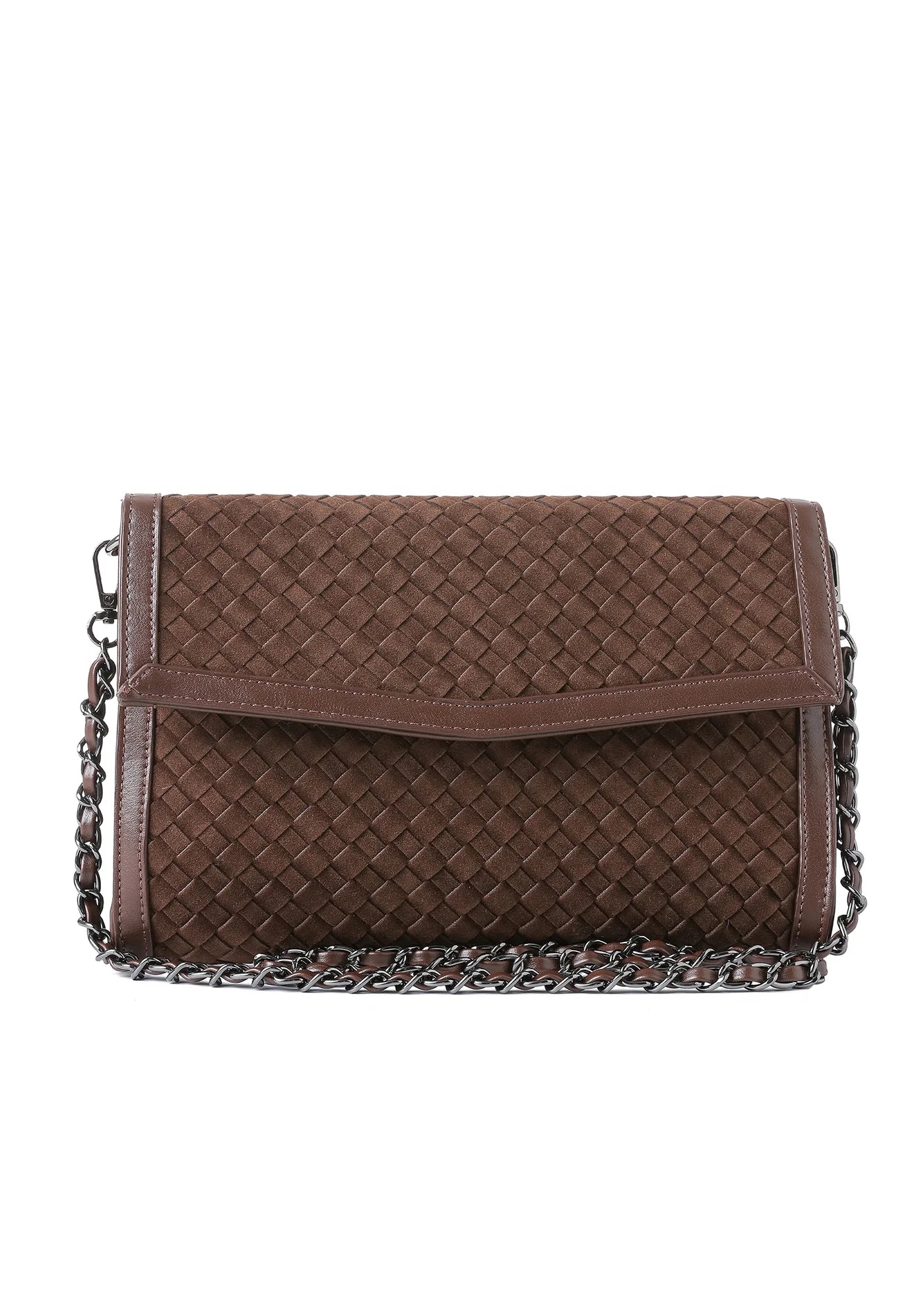 Beth clutch - chocolate woven vegan suede
