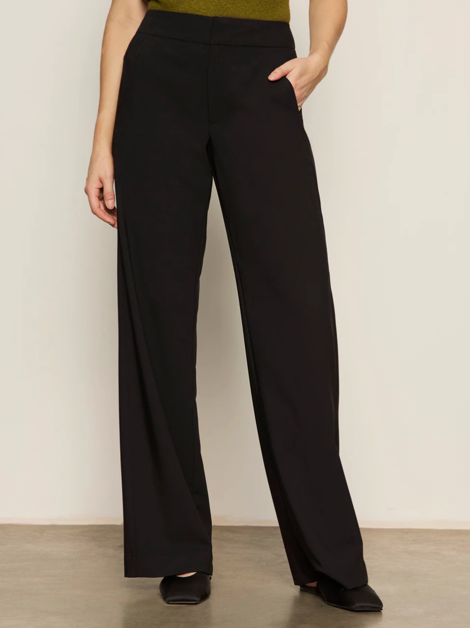 Modern gab wide leg trouser - black