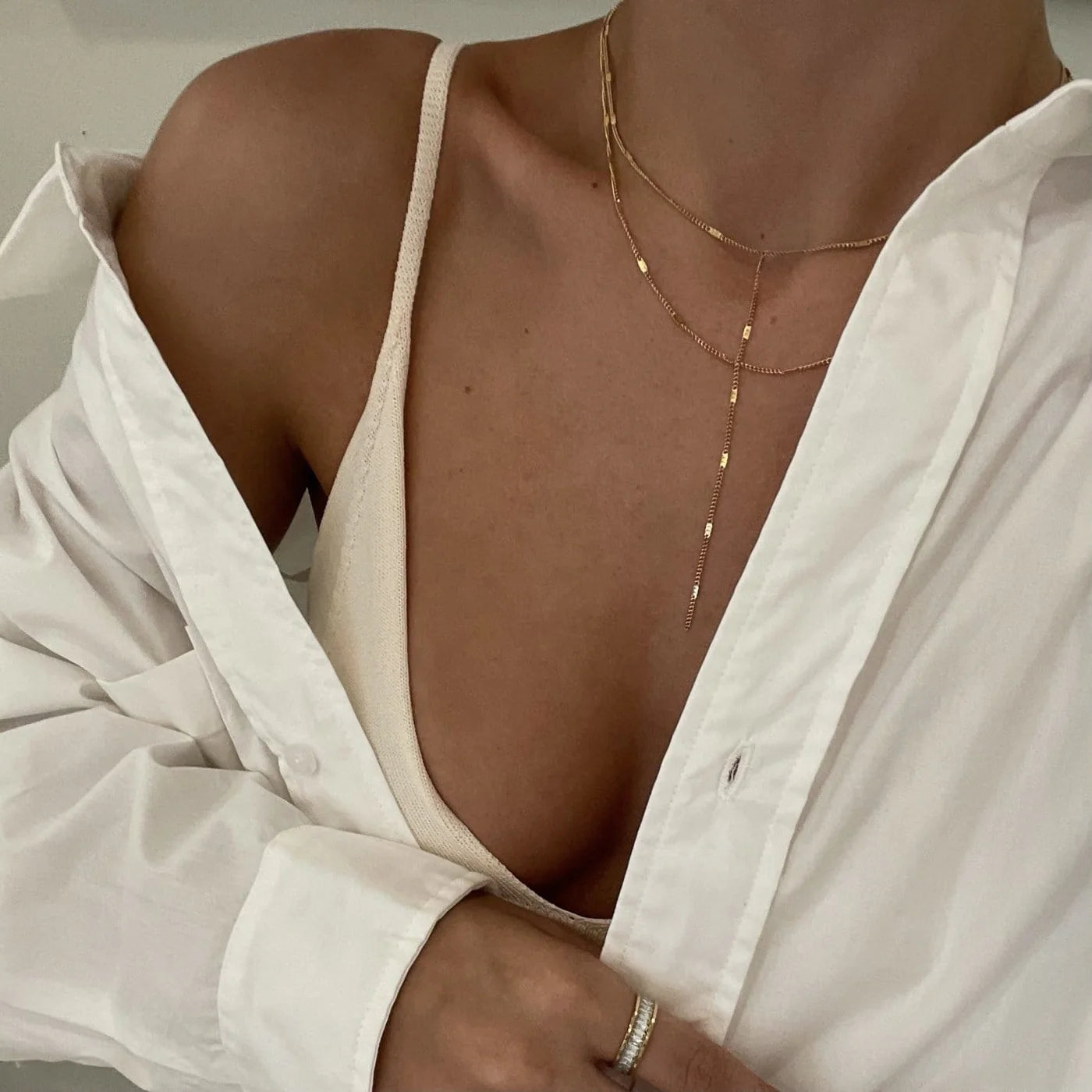 Camilla dainty lariat chain necklace - gold