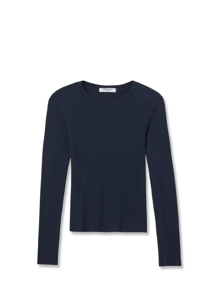 Jolie sweater rib crew neck long sleeve top - navy