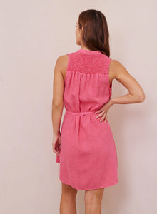 Smocked yoke mini dress - havana pink