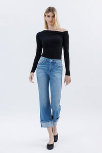 F6093 - High Rise Cuffed Crop Straight Jeans - instinctively