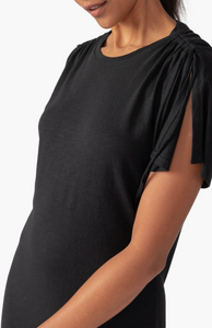 Drawstring shoulder t-shirt dress - black