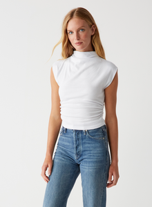Amara ribbed power shoulder top - rainforest