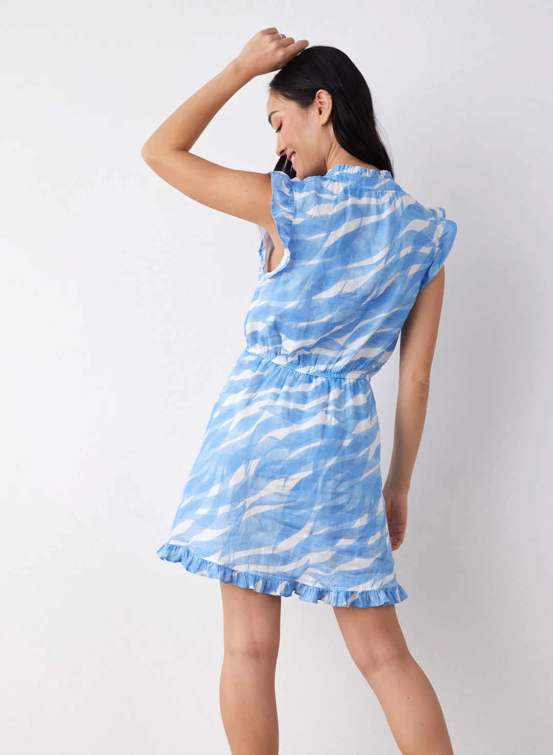 Ruffle sleeve mini dress - laguna waves print