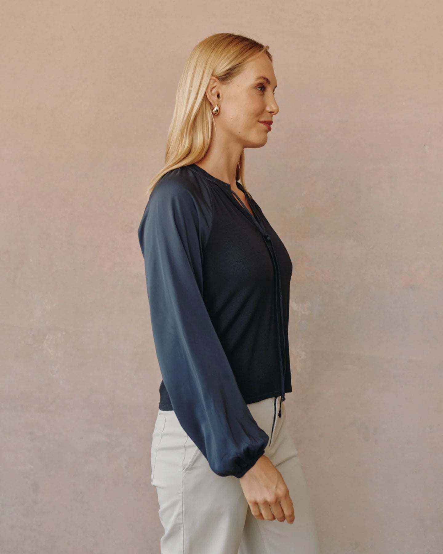 Long sleeve raglan mixed shirt - obsidian stone