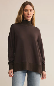 Sable luxe mock neck top - chocolate cherry