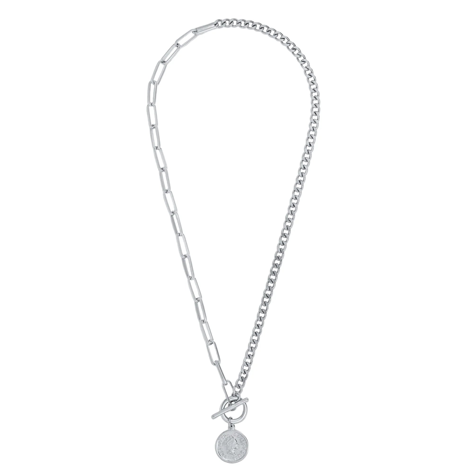Stacie toggle chain coin necklace - silver